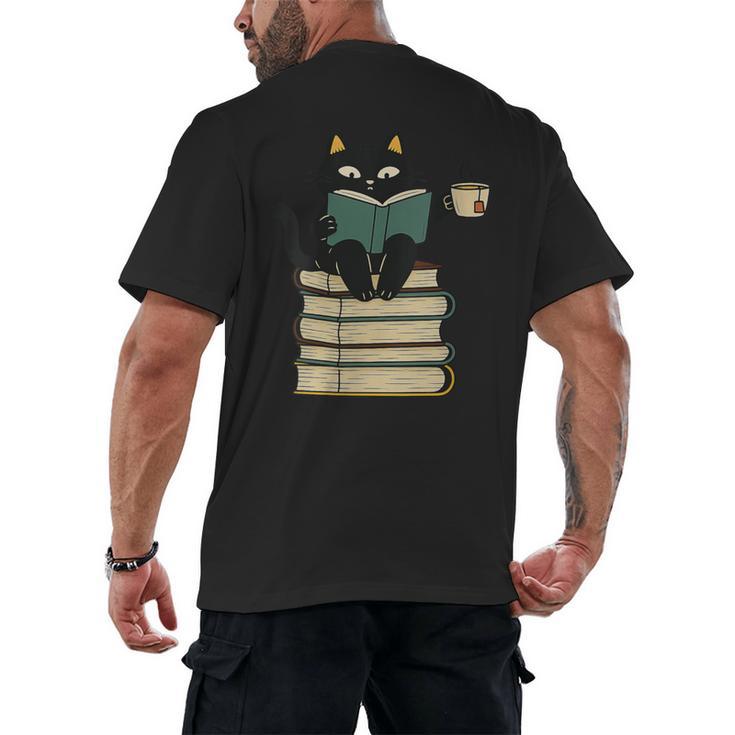 Cat Reading Book Men's Back Print T-Shirt