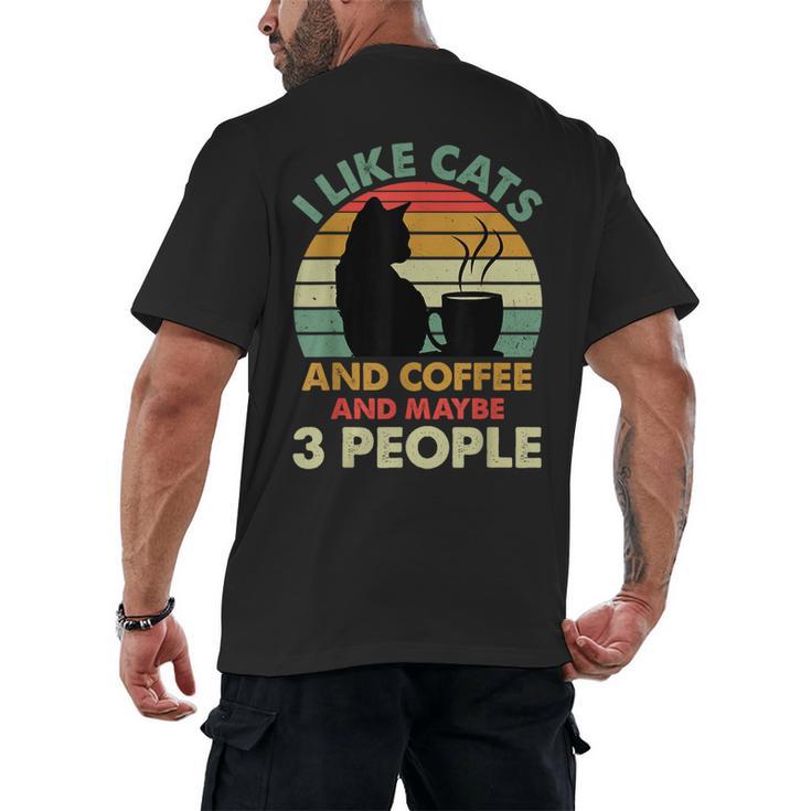 Cats Coffee & 3 People Tee Cute Font Introvert Humor Men's Back Print T-Shirt