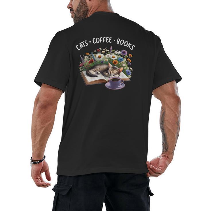 Cats Coffee Books Men's Back Print T-Shirt