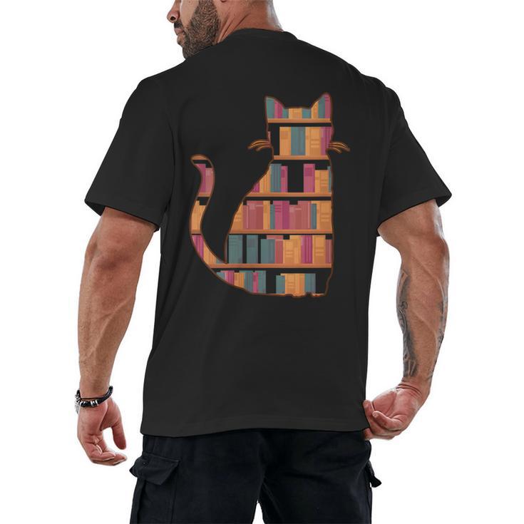 Cats Reading Books Librarian Library Readers Men's Back Print T-Shirt