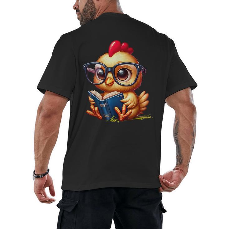 Chicken Reading a Book Farm Animal Chick Men's Back Print T-Shirt