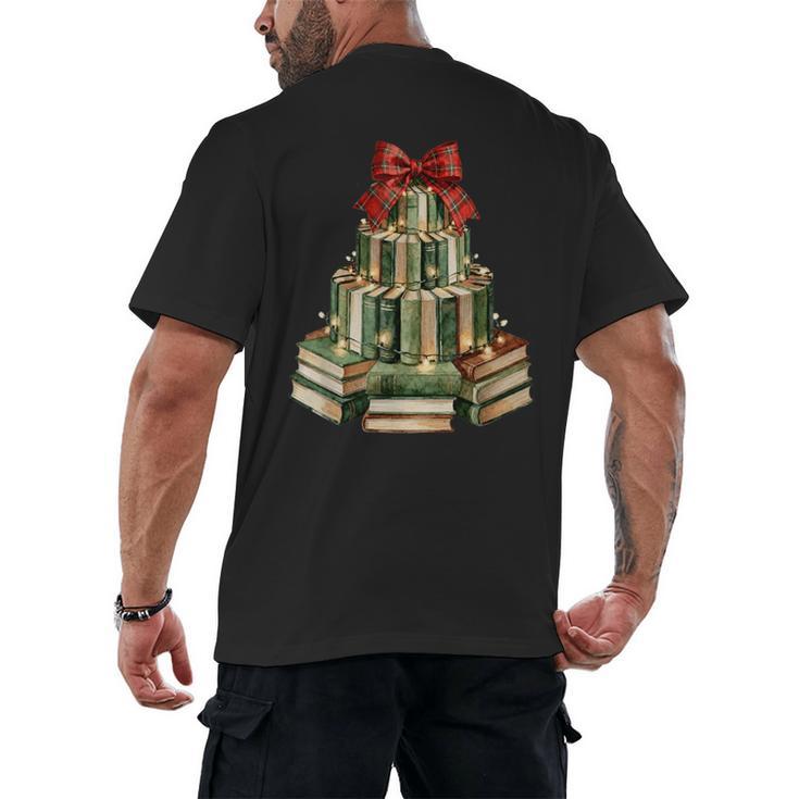 Christmas Book Tree Coquette Bow Xmas Reading Librarian Girl Men's Back Print T-Shirt