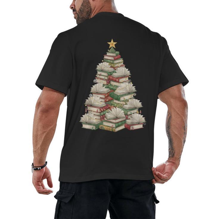 Christmas Book Tree Teacher Book Lover Xmas Librarian Men's Back Print T-Shirt