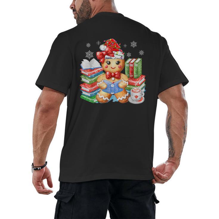 Christmas Gingerbread Man Reading Book Snowflake Teacher Men's Back Print T-Shirt
