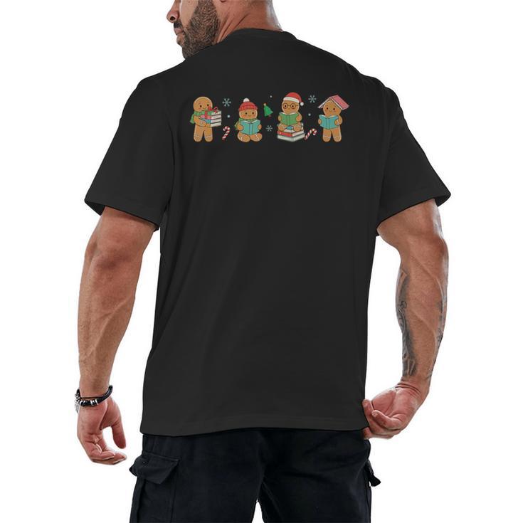 Christmas Library Gingerbread Man Books Lover Bookish Men's Back Print T-Shirt
