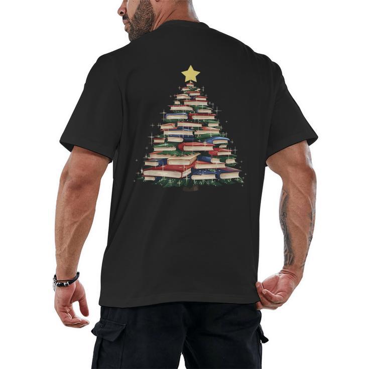 Christmas Tree Books Book Reading Bookworm Men's Back Print T-Shirt
