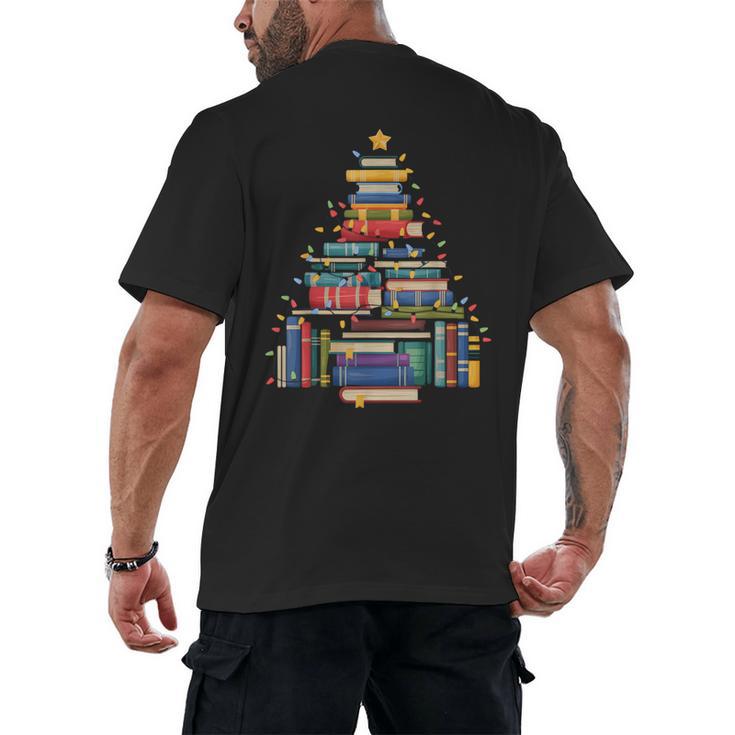 Christmas Tree Made Of Books Librarian Reader Holiday Men's Back Print T-Shirt
