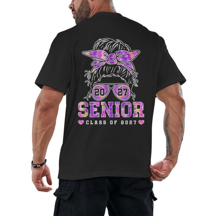 Class Of 2027 Senior Coquette Bow Messy Hair 26 Graduation Men's Back Print T-Shirt