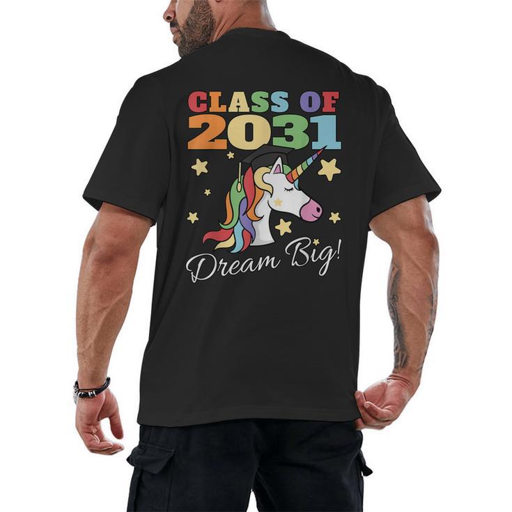 Class Of 2031 Magical Unicorn Graduation Cap Men's Back Print T-Shirt