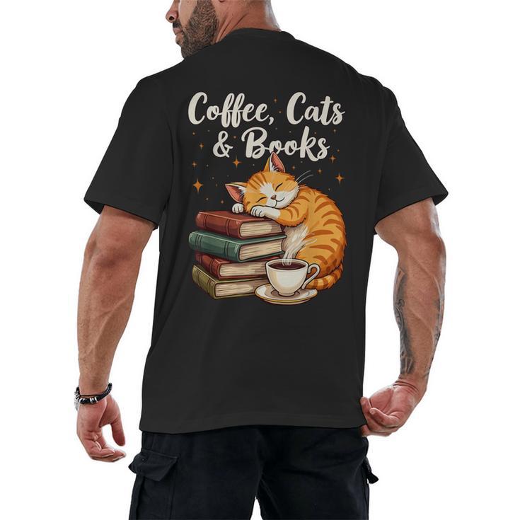 Coffee Cats & Books Lover For Women & Girls Coffee Men's Back Print T-Shirt