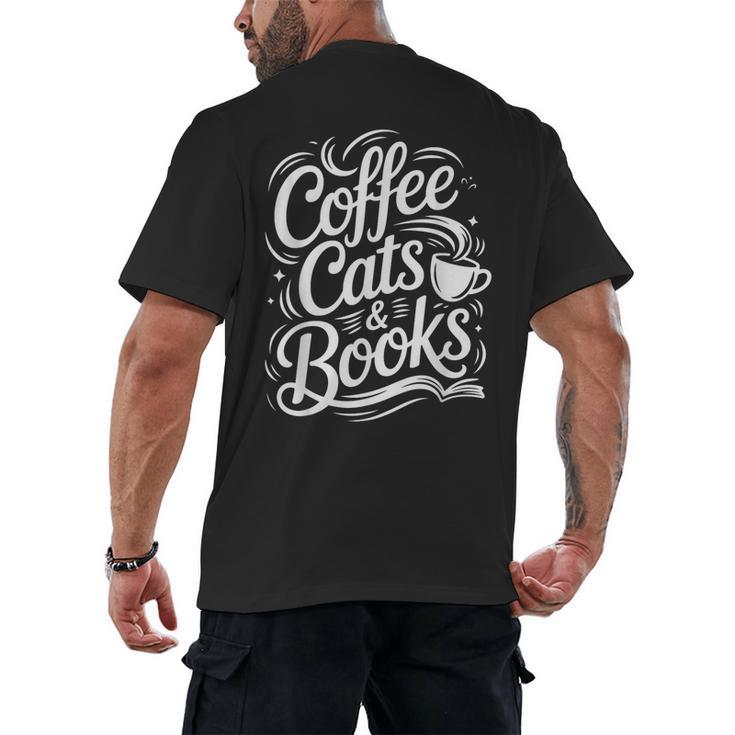 Coffee Cats & Books Reading Book Lover Reader Men's Back Print T-Shirt