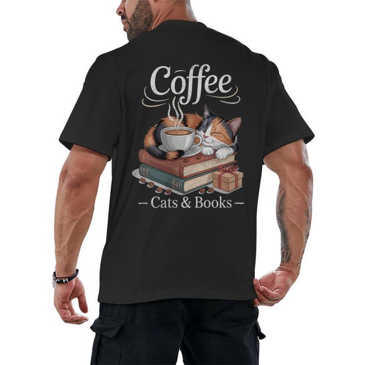 Coffee Cats And Books Cozy Calico Reader Love Cute Cat Men's Back Print T-Shirt