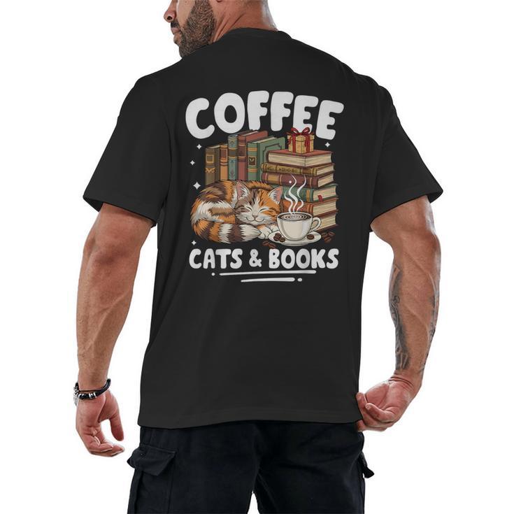 Coffee Cats And Books Cats And Reading Lovers Men's Back Print T-Shirt