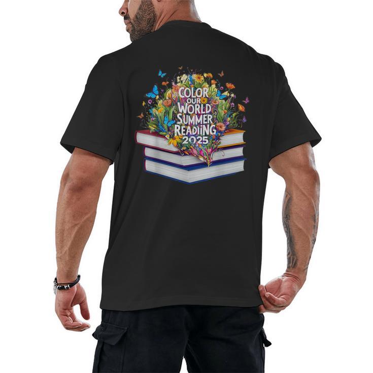 Color Our World Summer Reading 2025 Cute Book Wildflowers Men's Back Print T-Shirt