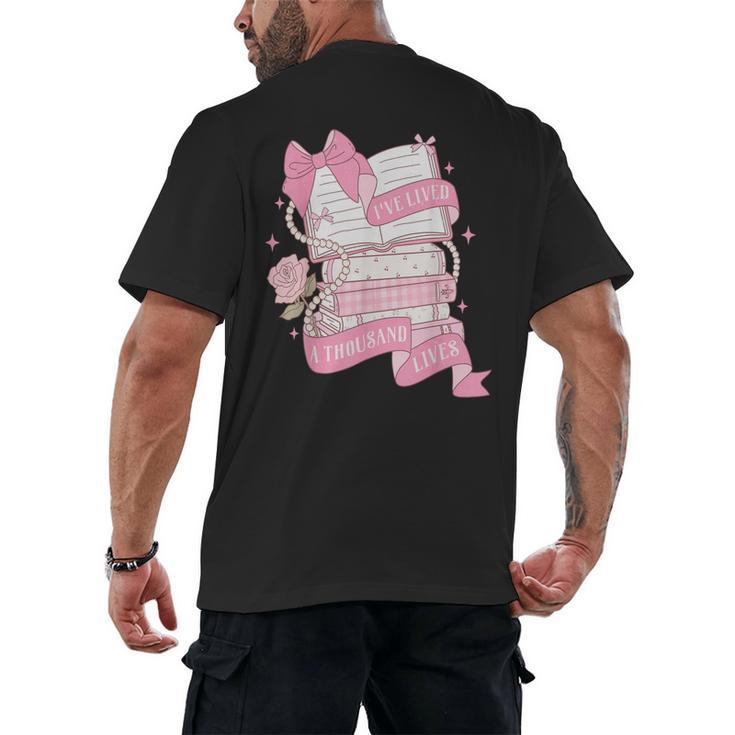 Coquette Reading Book Lover Pink Bow Bookish Mom & Daughter Men's Back Print T-Shirt