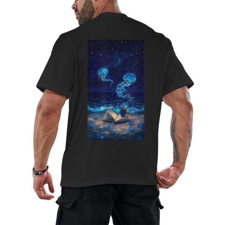 Cosmic Botanical Book Lover Reading Men's Back Print T-Shirt