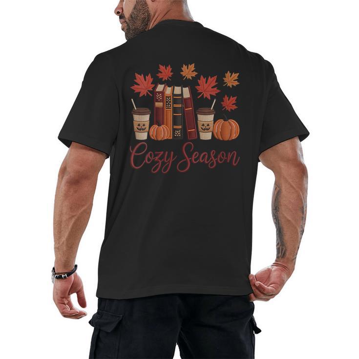 Cozy Season Autumn Leaves Books Pumpkins Fall Halloween Men's Back Print T-Shirt
