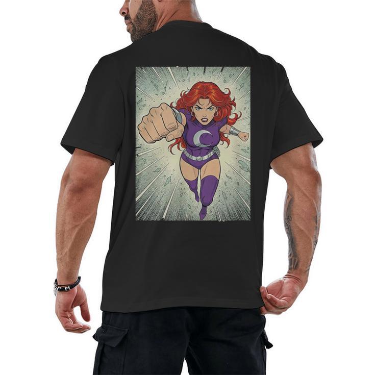 The Crimson Crescent 90s Retro Comic Book Superheroine Art Men's Back Print T-Shirt