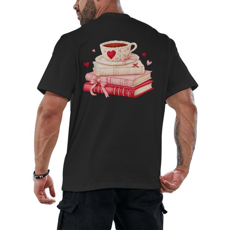 Cute Books And Coffee Crochet Valentines Day Tee For Couples Men's Back Print T-Shirt