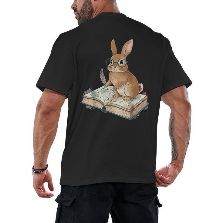 Cute Bunny Reading Book Glasses Bookworm Men's Back Print T-Shirt