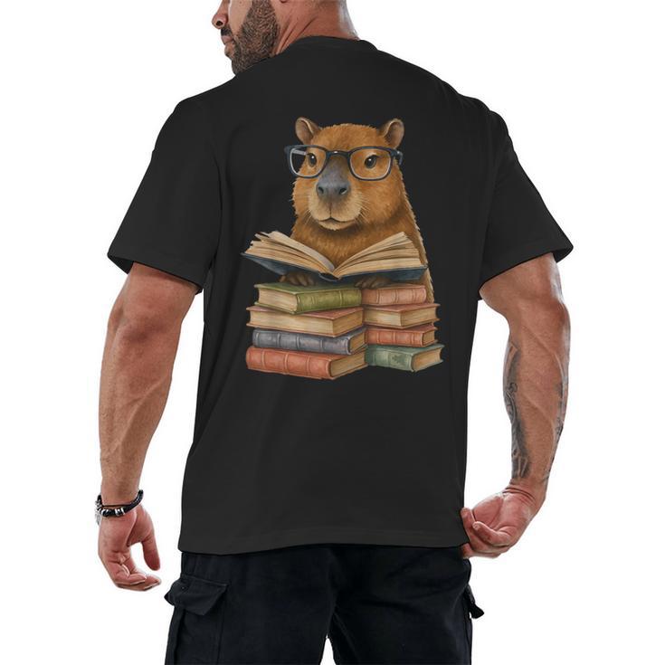 Cute Capybara Reading Books Animal Capybara Bookworms Men's Back Print T-Shirt