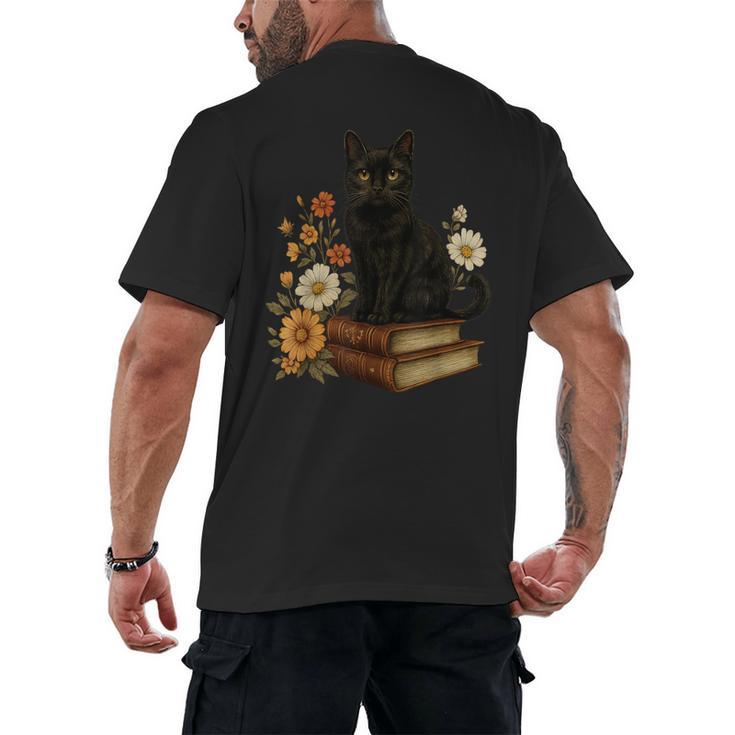 Cute Cat Book Flowers Men's Back Print T-Shirt