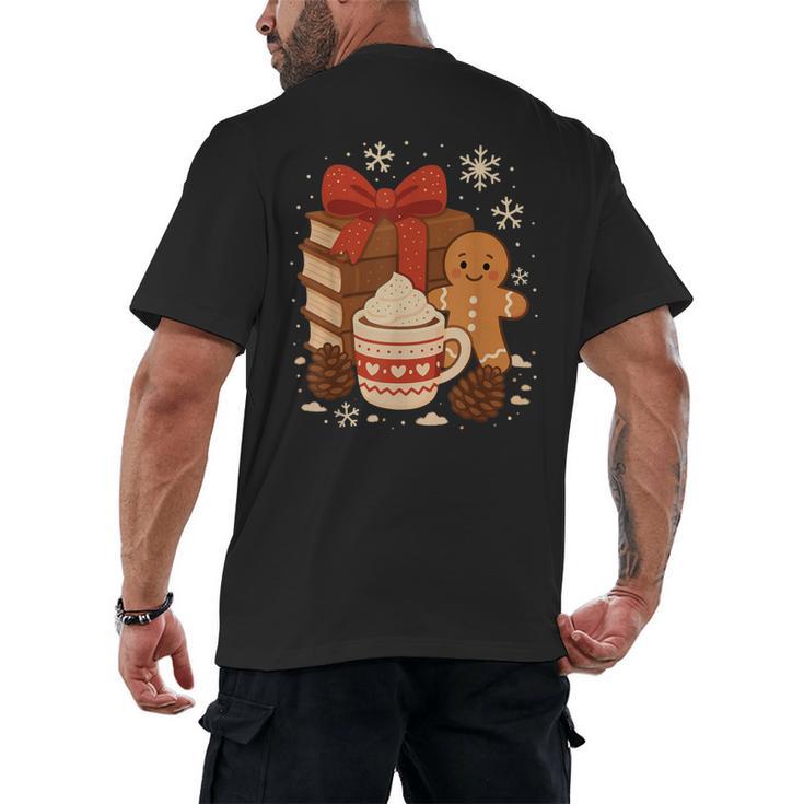 Cute Christmas Books Gingerbread Xmas Book Lover Teacher Men's Back Print T-Shirt