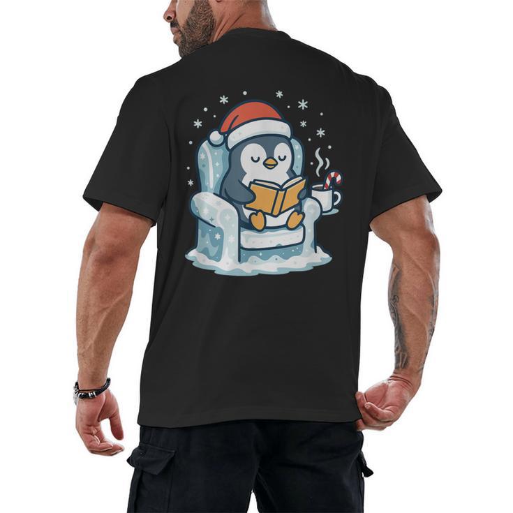 Cute Christmas Penguin Reading Book Cozy Winter Holiday Art Men's Back Print T-Shirt