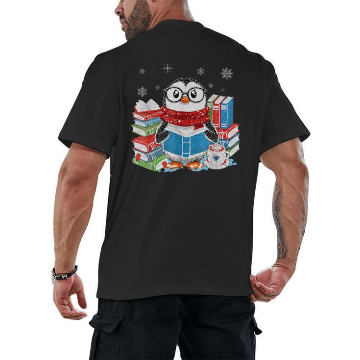 Cute Christmas A Penguin Reading Book Snowflake Hot Teacher Men's Back Print T-Shirt