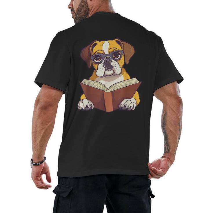 Cute Dog Boxer Reading Book Men's Back Print T-Shirt