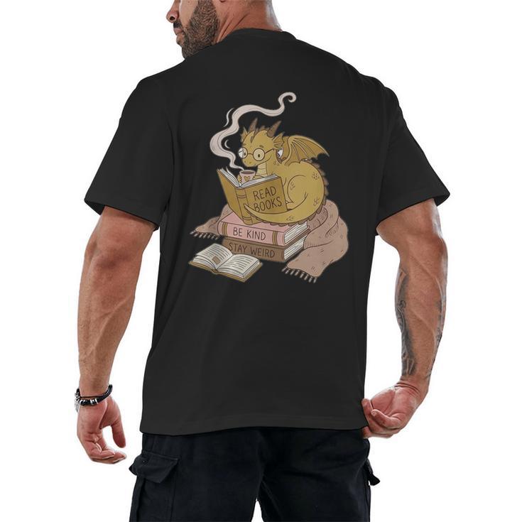 Cute Dragon Be Kind Stay Weird Read Books Men's Back Print T-Shirt