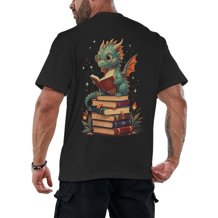 Cute Dragon Reading Book Bookworm Dragons And Books Men's Back Print T-Shirt