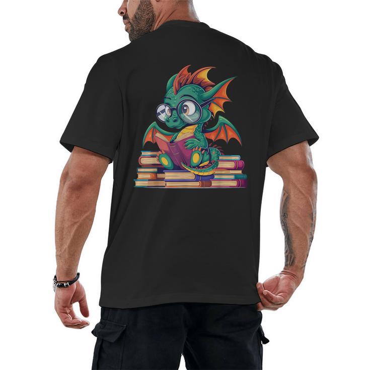Cute Dragon Reading a Book Bookworm For Men Women Kid Men's Back Print T-Shirt