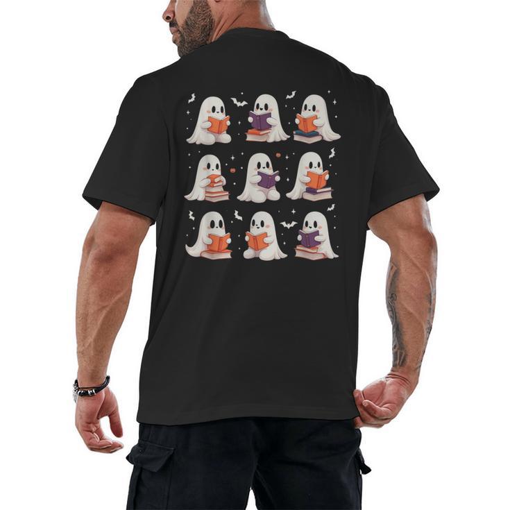 Cute Ghost Reading Book Lovers Halloween Ghost Men's Back Print T-Shirt