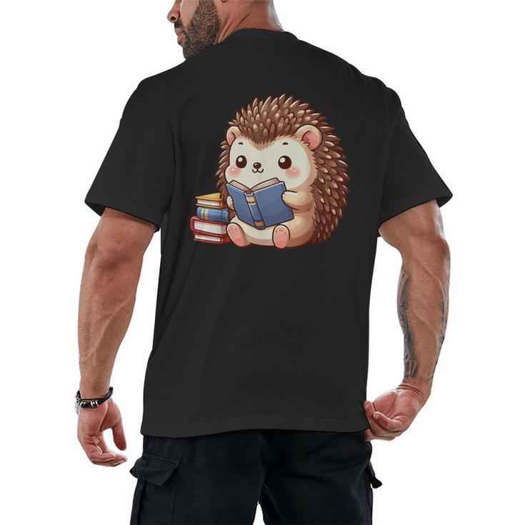 Cute Hedgehog Book Lover Readers Animal Reading Men's Back Print T-Shirt