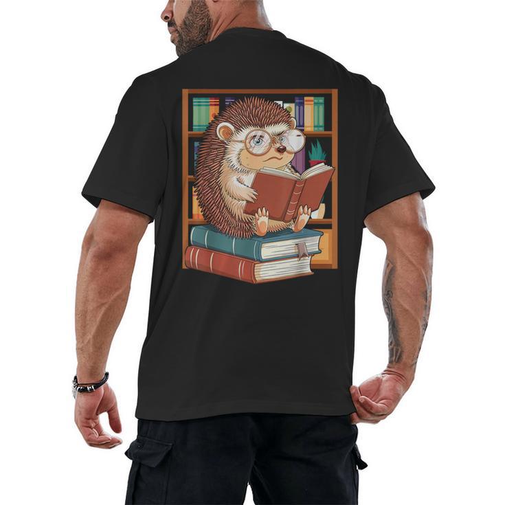 Cute Hedgehog Book Nerd Men's Back Print T-Shirt