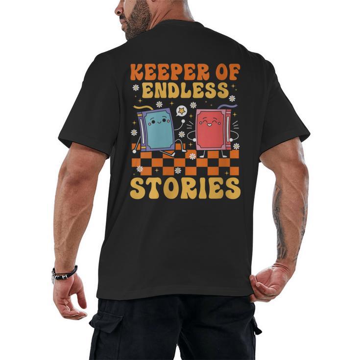 Cute Librarian Library Book Lover Keeper Of Endless Stories Men's Back Print T-Shirt