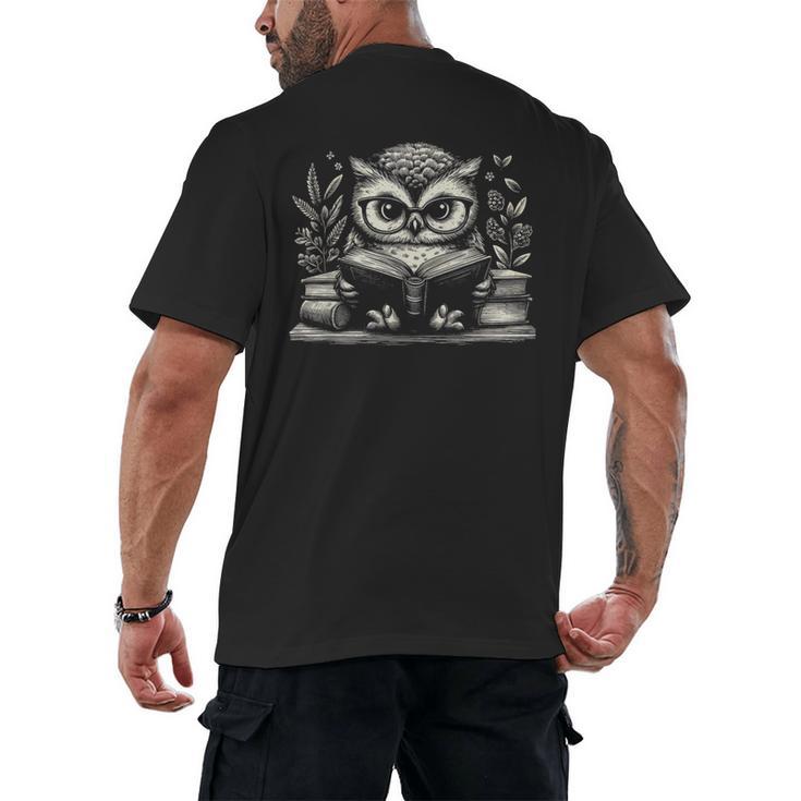 Cute Owl Reading Book Graphic Art Men's Back Print T-Shirt