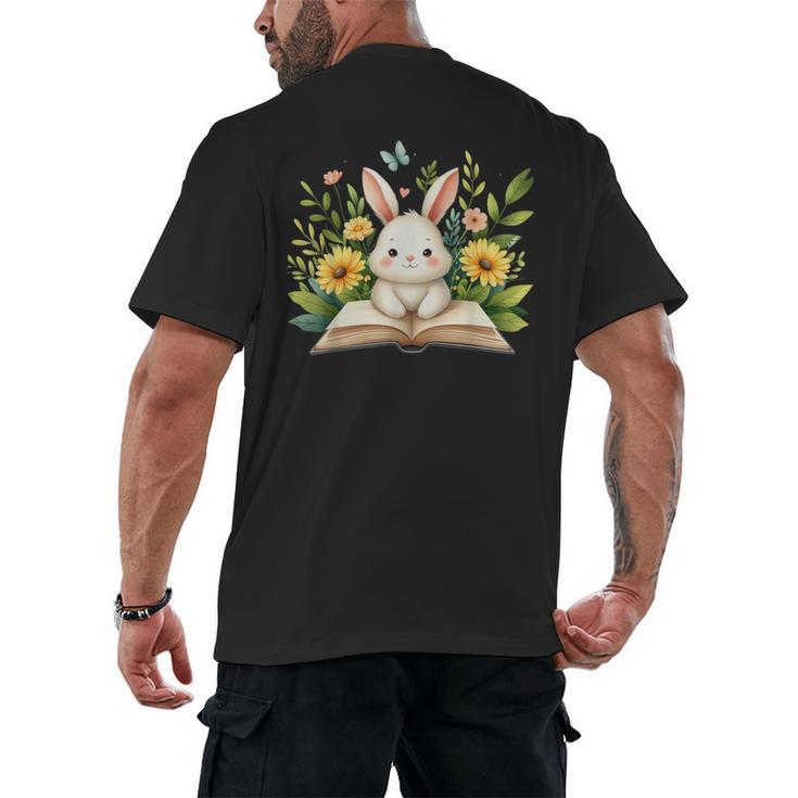 Cute Rabbit And Book Women Girls Reading Book Rabbit Lover Men's Back Print T-Shirt