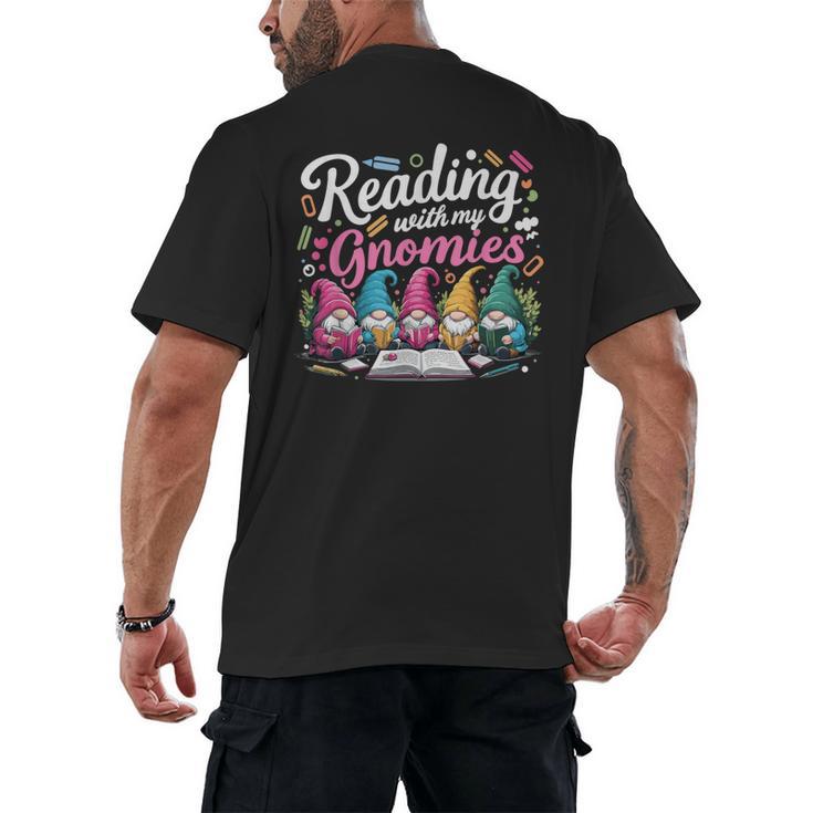 Cute Reading With My Gnomies Gnome Book Bookworm Lover Men's Back Print T-Shirt