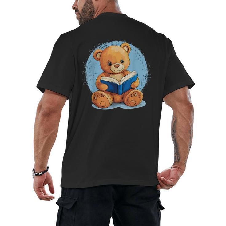 Cute Teddy Bear Reading Book Fun Men's Back Print T-Shirt