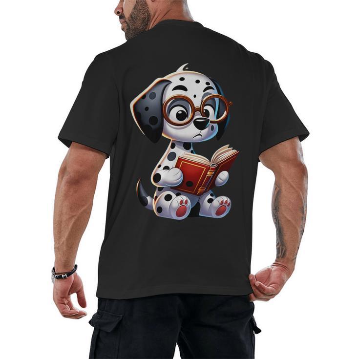 Dalmatian Reading a Book Dog Men's Back Print T-Shirt