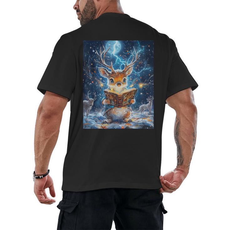 Deer Reads Book Women Girls Reindeer Men's Back Print T-Shirt