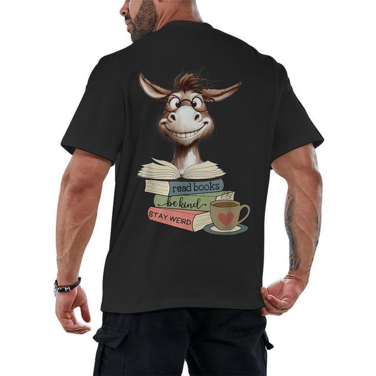 Donkey Reading Book Read Books Be Kind Stay Weird Librarian Men's Back Print T-Shirt