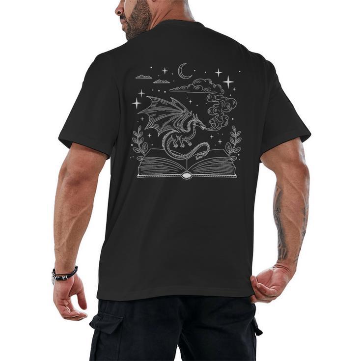 Dragon Flying Out Of Book Lover Bookworm Fantasy Novels Men's Back Print T-Shirt