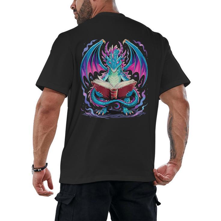 Dragon Reading Book Lover Men's Back Print T-Shirt