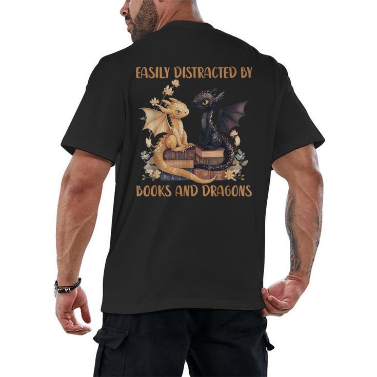 Easily Distracted By Books & Dragons Librarian Book Lover Men's Back Print T-Shirt