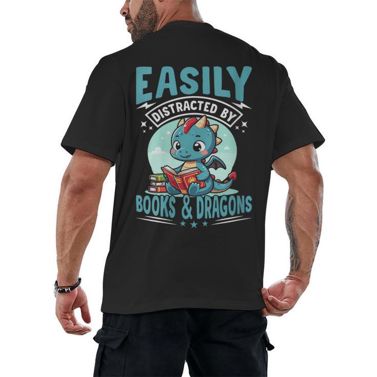 Easily Distracted By Books And Dragons Nerds Men's Back Print T-Shirt