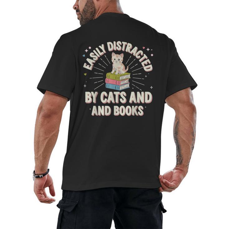 Easily Distracted By Cats & Books Tee Reader Book Worm Men's Back Print T-Shirt