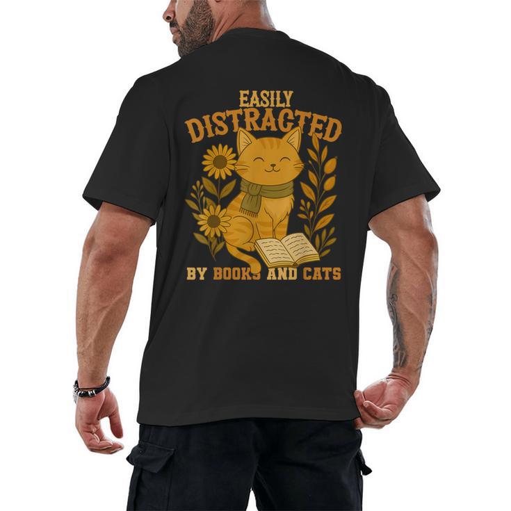 Easily Distracted By Cats And Books Cute Cat Book Lover Men's Back Print T-Shirt
